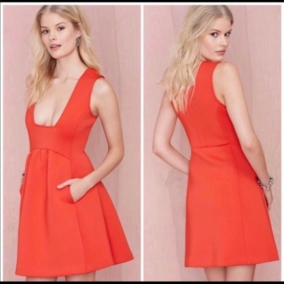 Nasty Gal Fit & Flare Orange Dress Size M.  NWT - Picture 3 of 11